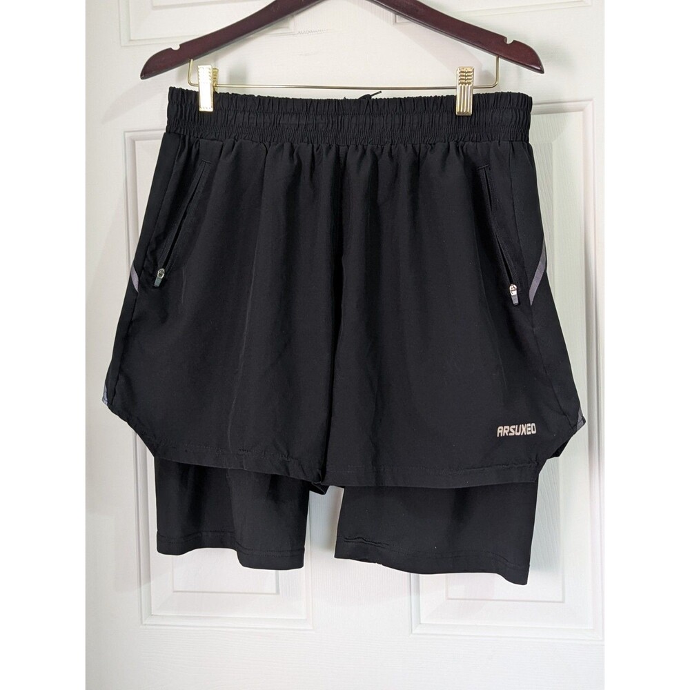 ARSUXEO 2-in-1 Active Running Shorts Womens XL Spandex Liner Zip Pockets Stretch
